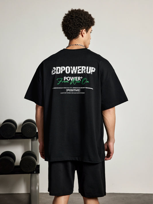 Bdpowerup New Arrival American Fitness Short Sleeve Men's Cotton Fashion Print round Neck Exercise T-shirt Men's Loose